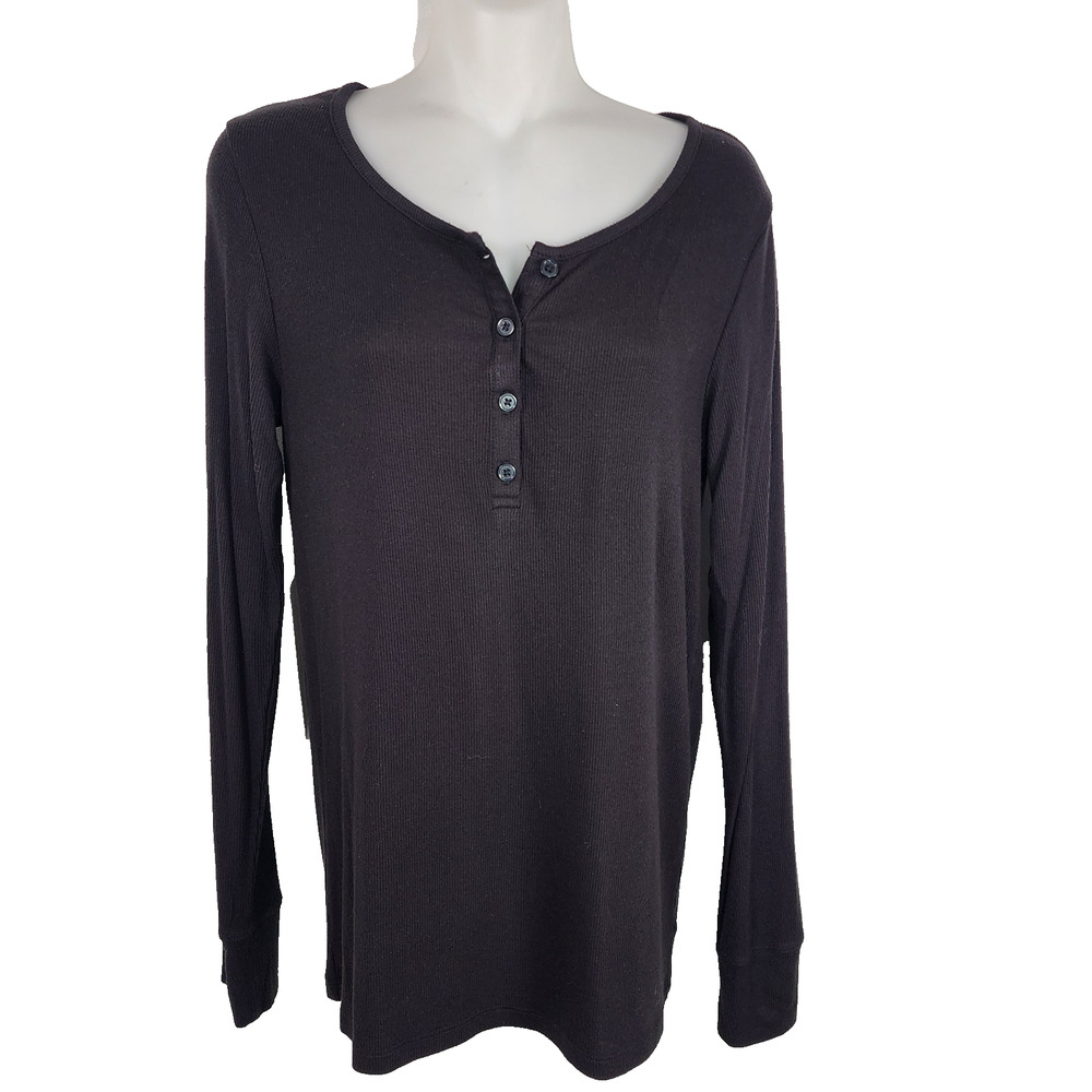 Tommy John Women’s Lounge Henley Pajama Top Black Medium Thermal Stretch Soft